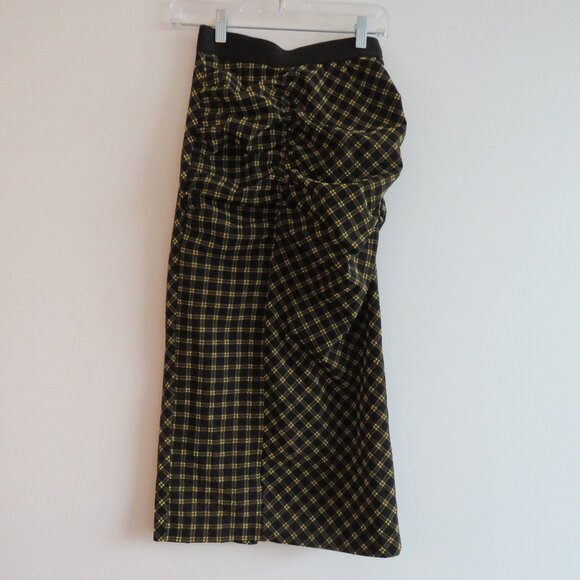 RACHEL COMEY Black Yellow Gingham Seersucker Ruched Midi Skirt - Size US 0 - Picture 2 of 15